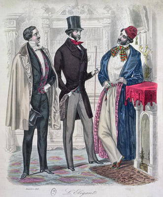Three Elegant Young Men, December 1848 (colour engraving) from French School, (19th century)