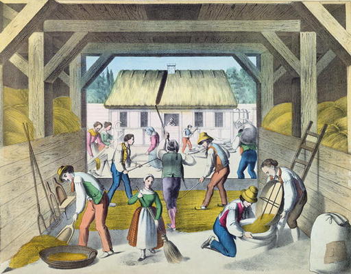 Work in the Farmyard, probably in Eastern France, 2nd half 19th century (colour litho) from French School, (19th century)
