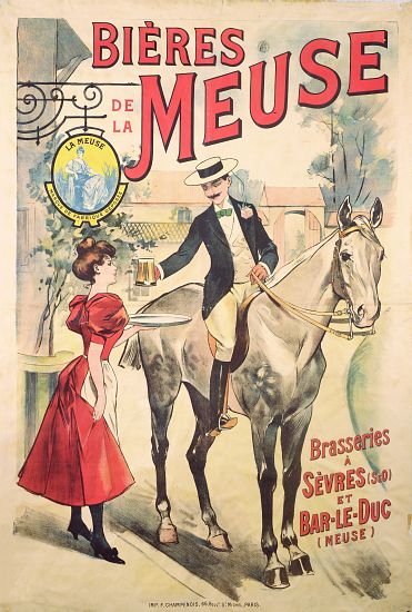Poster advertising the Bieres de la Meuse at the Brasseries of Sevres and Bar-le-Duc from French School, (20th century)