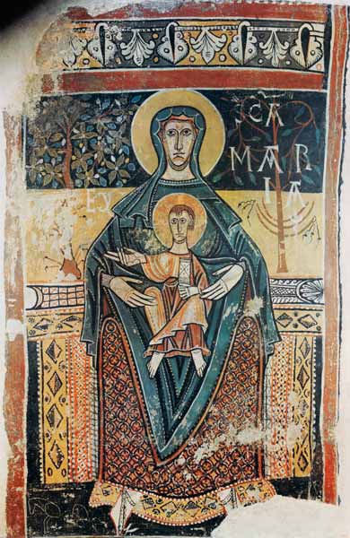 The Madonna of p. Clemente de Takull fresco out of the church of the same name from Fresko (romanisch)