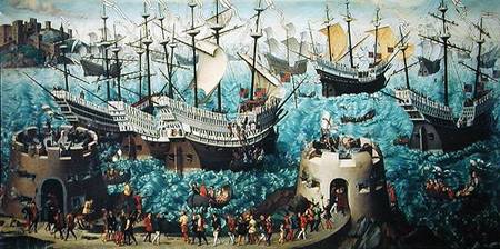 Embarkation of Henry VIII (1491-1547) on Board the Henry Grace a Dieu in 1520, copied from a paintin from Friedrich Bouterwek