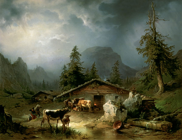 Alpine hut in Rainy Weather from Friedrich Gauermann