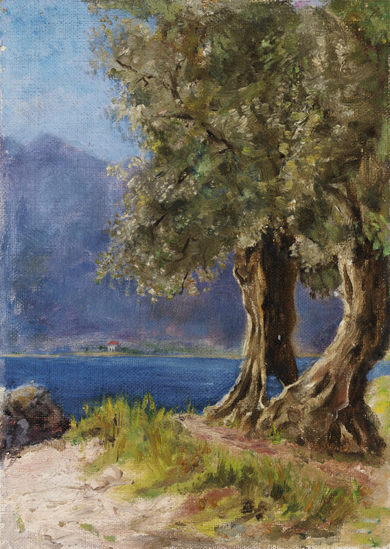 Olivenbaumgruppe an einem italienischen See from Fritz Hauck