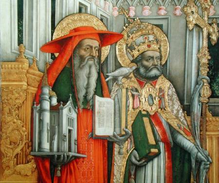 St. Jerome and St. Gregory, detail of left panel from The Virgin Enthroned with Saints Jerome, Grego from G. Vivarini