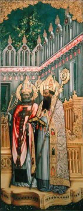 St. Ambrose and St. Augustine, right panel from The Virgin Enthroned with Saints Jerome, Gregory, Am