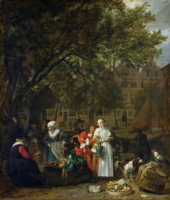 A Herb Market in Amsterdam (oil on canvas) from Gabriel Metsu