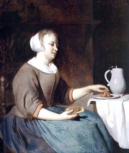 Portrait of a Girl Seated at a Table - Gabriel Metsu as art print