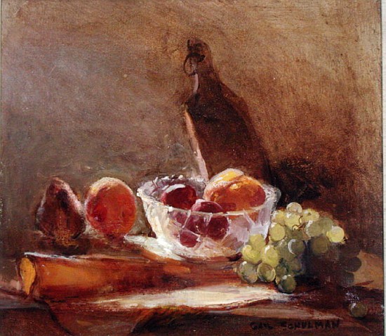 Glass Bowl with Fruit and a Cheese Board (oil on canvas)  from Gail  Schulman