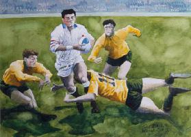 Rugby Match: England v Australia in the World Cup Final, 1991, Will Carling being tackled (w/c) 