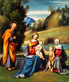 The Holy Family with Elisabeth and the Johannesknaben on a river shore from Garofalo