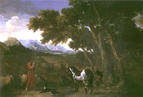Eremiten lecturing the animals on landscape with one
