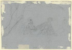 Zwei Frauenfiguren und das Fragment eines lagernden männlichen Aktes