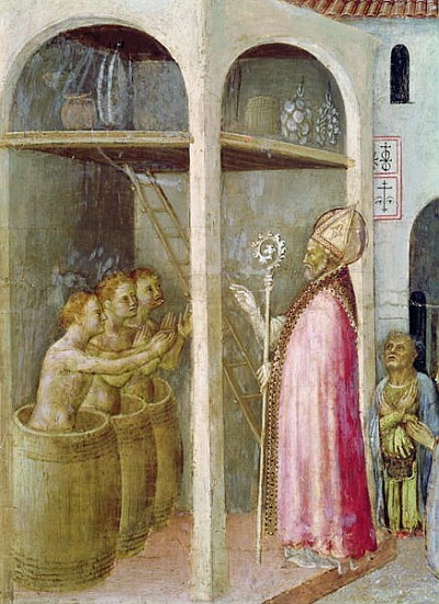 St. Nicholas Resuscitates the Three Children Thrown into Brine Tubs, detail from a predella panel of from Gentile da Fabriano