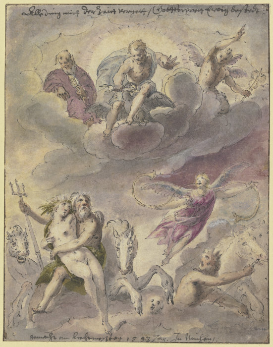 Neptun und Amphitrite mit Seegöttern, Pferden und der schwebenden Fama, in den Wolken Jupiter, Merku from Georg Beham