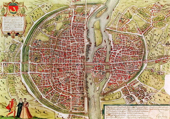 Map of Paris from 'Civitates orbis terrarrum' by Georg Braun (1541-1622) and Franz Hogenbergh (1540- from Georg Braun