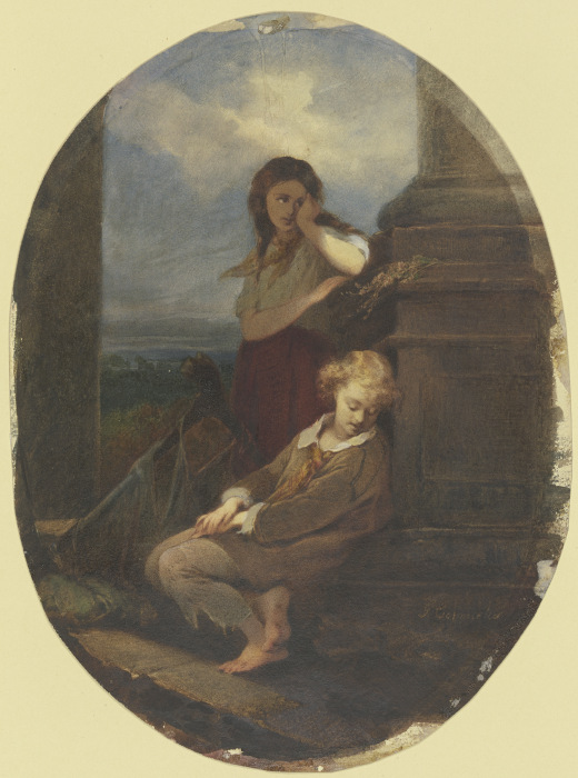Zwei sitzende Kinder mit Harfe from Georg Cornicelius