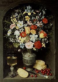 Bouquet of flowers being in a niche in a silver jug. from Georg Flegel