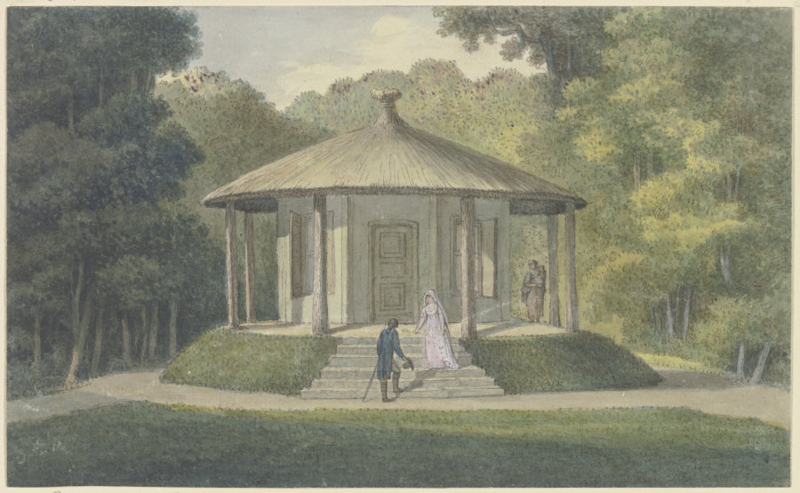 Der Pavillon im Ettersburger Park bei Weimar, auf der Treppe die Herzogin Anna Amalia, einen Herrn b from Georg Melchior Kraus