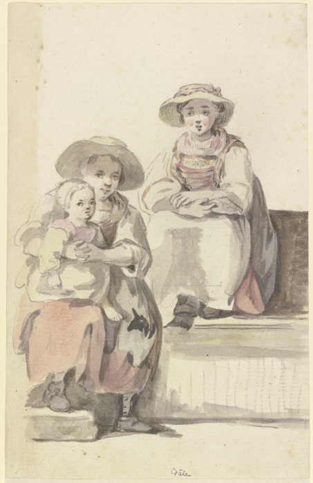 Zwei junge Bäuerinnen in Basel, die eine mit einem Kind auf dem Schoß from Georg Melchior Kraus