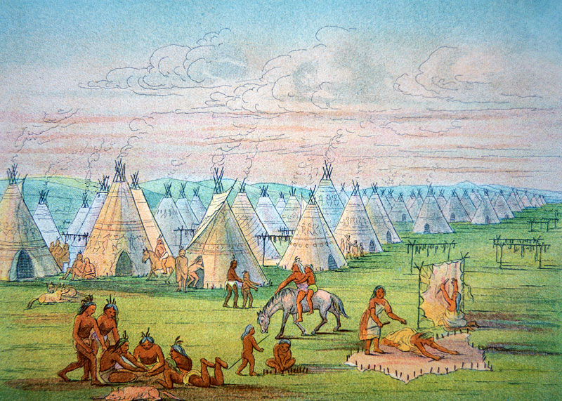 Sioux Camp Scene, 1841 (w/c & ink on paper) from George Catlin