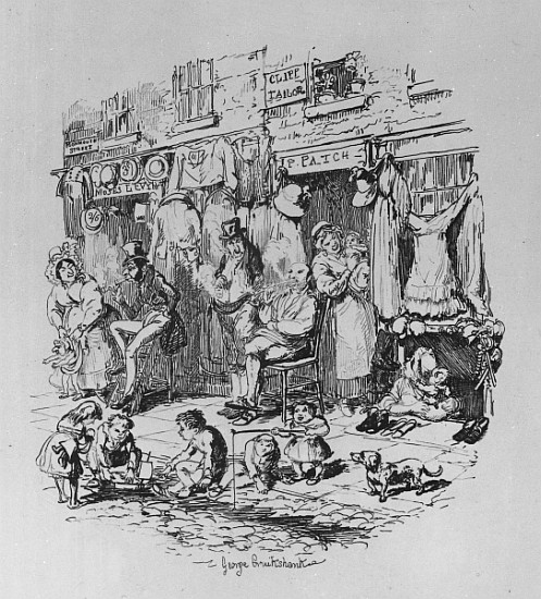 Monmouth Street, illustration from ''Sketches by Boz'' Charles Dickens from George Cruikshank