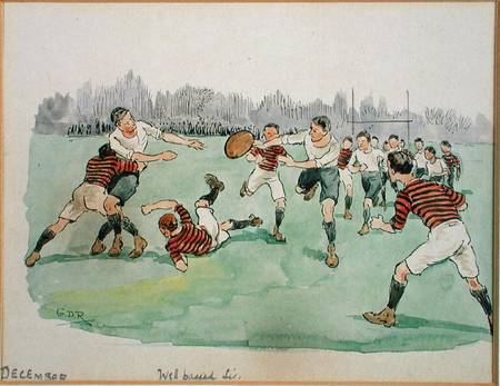 The Month of December: Rugby (pen & ink and w/c on paper) from George Derville Rowlandson