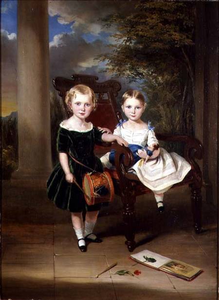 Portrait of two children called Herbert and Rose, 1844 at Poona, India from George Duncan Beechey