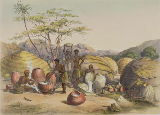 Gudu's Kraal at the Tugala, Women making Beer, plate 26 from 'The Kafirs Illustrated', 1849 (litho) from George French Angas