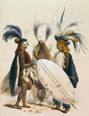 Zulu Soldiers of King Panda's Army, plate 20 from 'The Kafirs Illustrated', 1849 (litho) from George French Angas