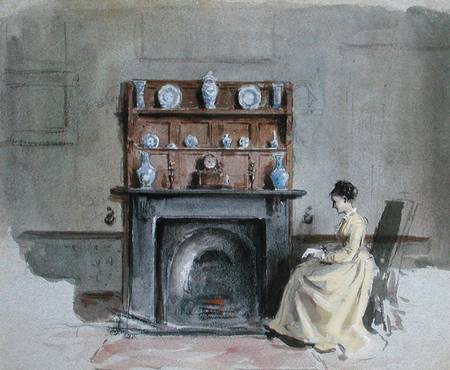 Lady Seated by Fireplace from George Goodwin Kilburne