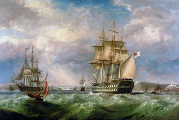 British Men-O'-War Sailing into Cork Harbour from George Mounsey Wheatley Atkinson