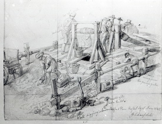 Digging a well in Lower Bedford Place, London from George the Elder Scharf