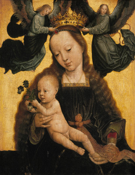 The virgin with the child is crowned by angels. from Gerard David