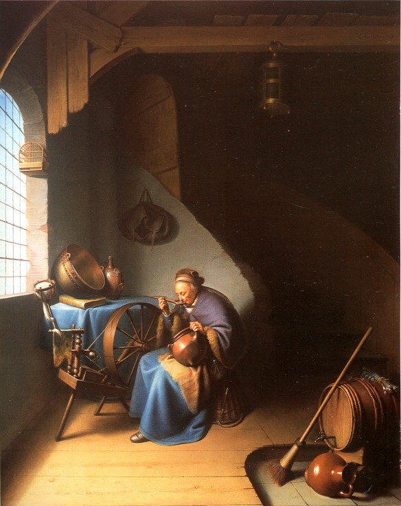 Interior with a Woman eating Porridge from Gerard Dou
