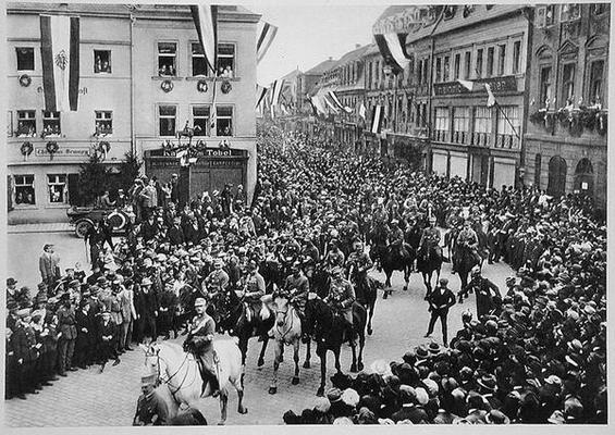 Parade of the first mounted SA divisions on Germany Day in Bayreuth, 1923, from 'Deutsche Gedenkhall from German Photographer, (20th century)