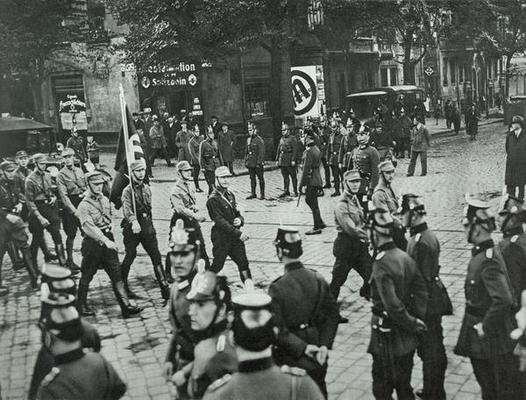 Regular Army and Prussian Police observing an SA demonstration in Neukoelln, Berlin, 26th September from German Photographer, (20th century)