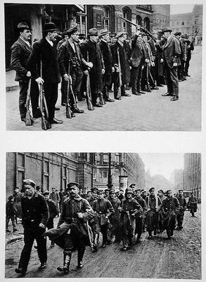 Rifle drill of the Spartacists (top) Revolutionary troops (bottom) on the 9th November 1918, from 'D from German Photographer, (20th century)