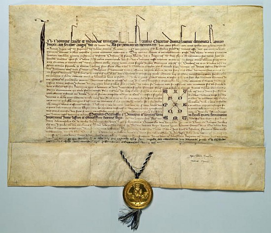 Bull of Charles IV (1316-78) Holy Roman Emperor, 29th January 1365 (ink on parchment with gold seal) from German School