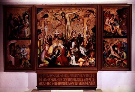 The Crucifixion, triptych with side panels depicting scenes from the Passion from German School