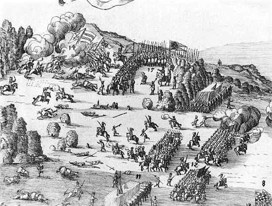 General view of the battle of Muhlberg, detail, 24th April 1547  (see also 217805 to 217808) from German School