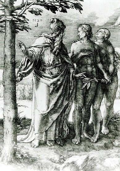 God shows Adam and Eve the Tree of Life in the Garden of Eden from German School