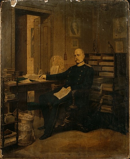 Otto von Bismarck in his Study (w/c on paper on board) from German School