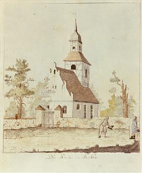 Church in Pankow, Berlin (coloured etching)