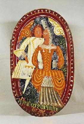 Marzipan box depicting a man and woman, c.1660 (painted wood)