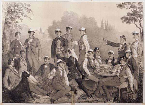 'Mensuren' or Student Members of the Duelling Society on a Outing (litho)