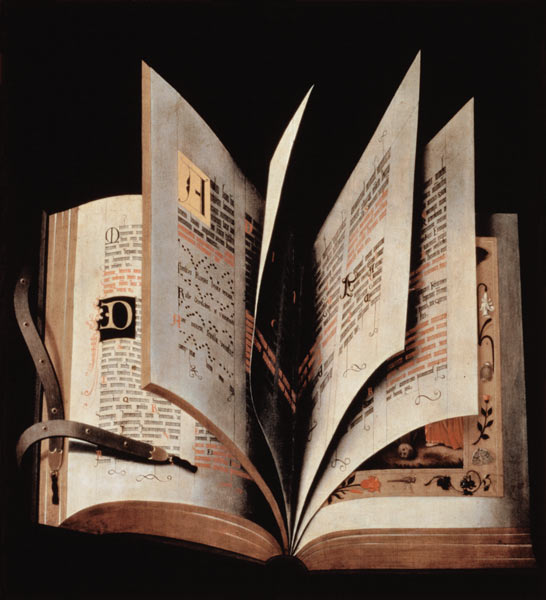 Trompe l'oeil of an open manuscript from German School