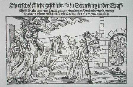 Three Witches Burned Alive, pamphlet illustration from German School