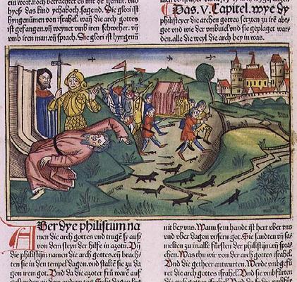 I Samuel 5:1-11 The Philistines seize the Ark and are struck by the plague (coloured woodcut) from German School, (15th century)