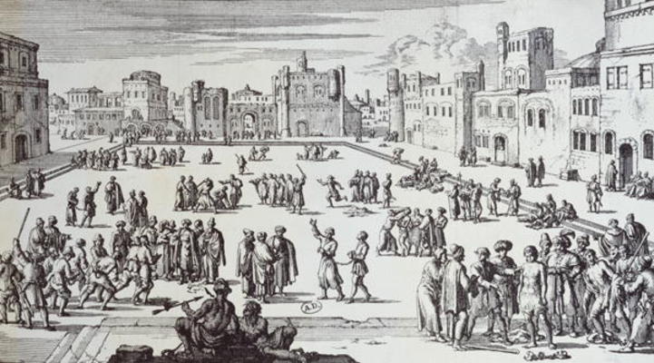 Slave Market in Algiers (engraving) from German School, (17th century)