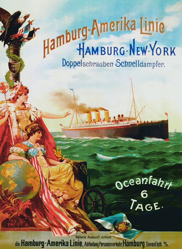 Poster advertising the Hamburg American Line from German School, (19th century)